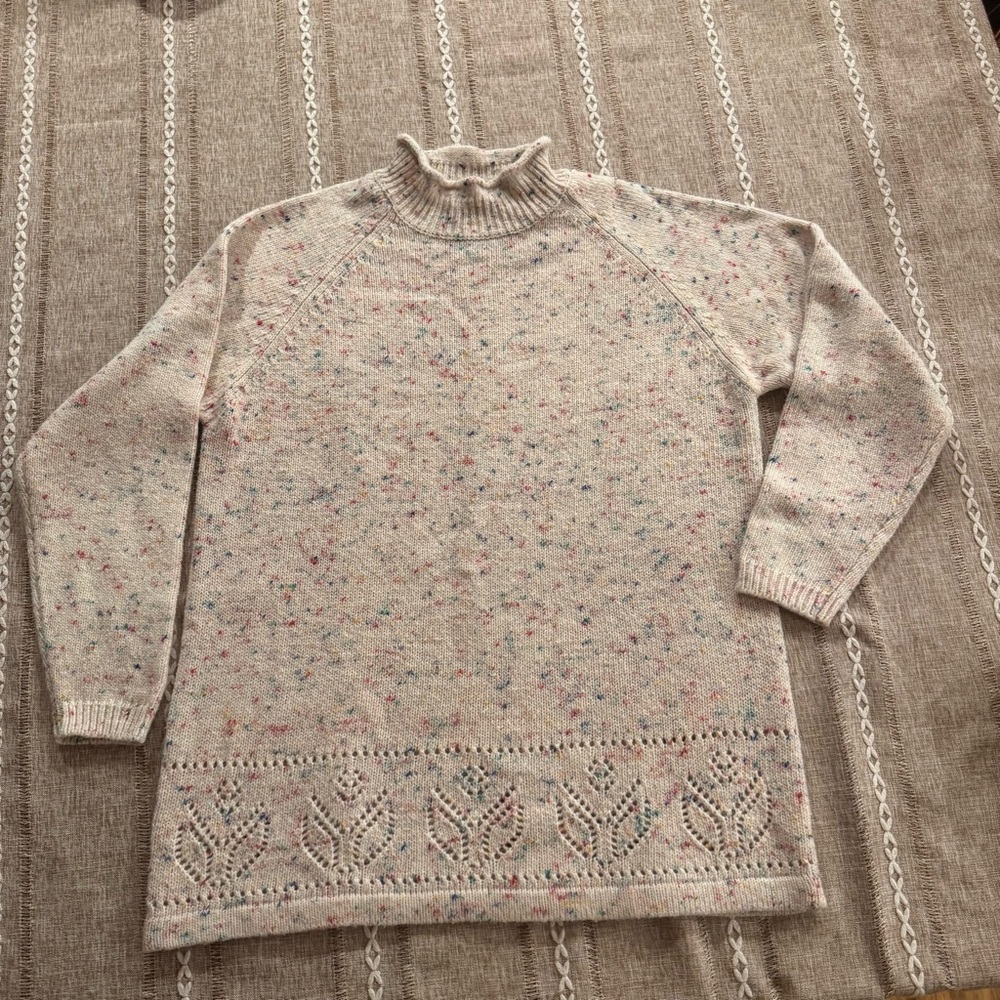 Vintage Stefano International Speckled Knit Sweater‎ with Floral Hem Size M
